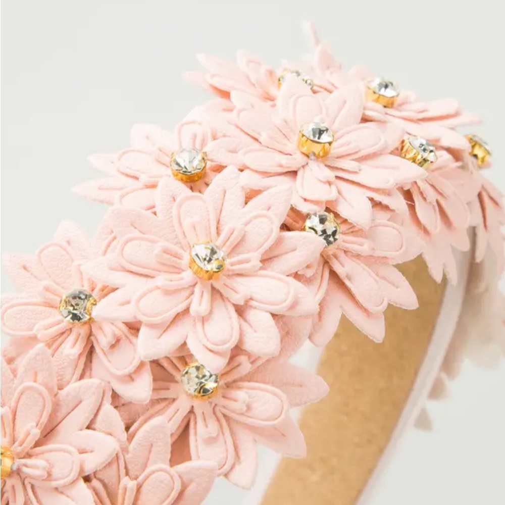Pink Floral Rhinestone Embellished Headband - Picture 3 of 5